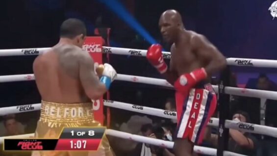 Evander Holyfield and Vitor Belfort in boxing match, sparking comparisons to Jake Paul vs. Mike Tyson.